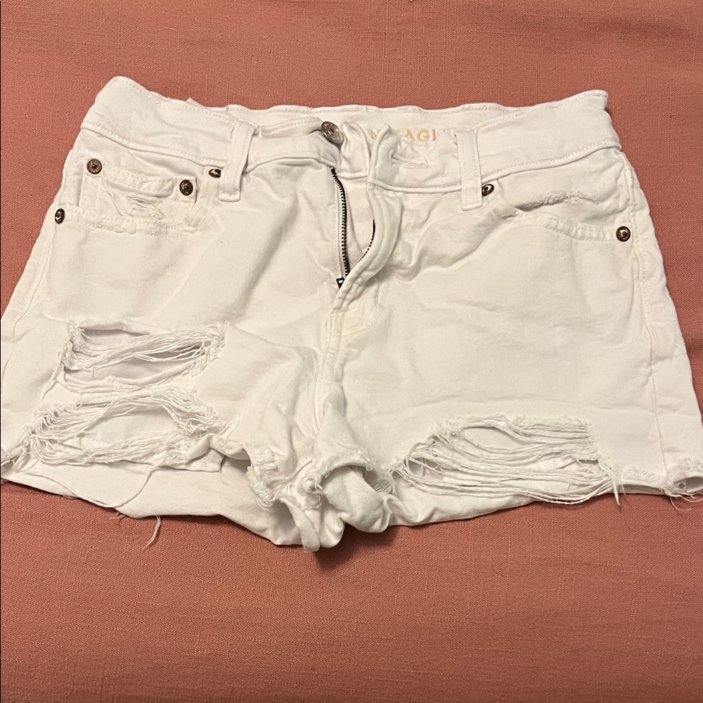 American Eagle Outfitters White Ripped Jean Shorts